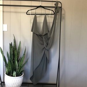 VERY SEXY ASYMMETRICAL OPEN BACK HALTER HIGH SLIT